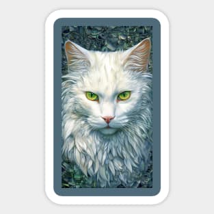 White Cat with Green Eyes Sticker